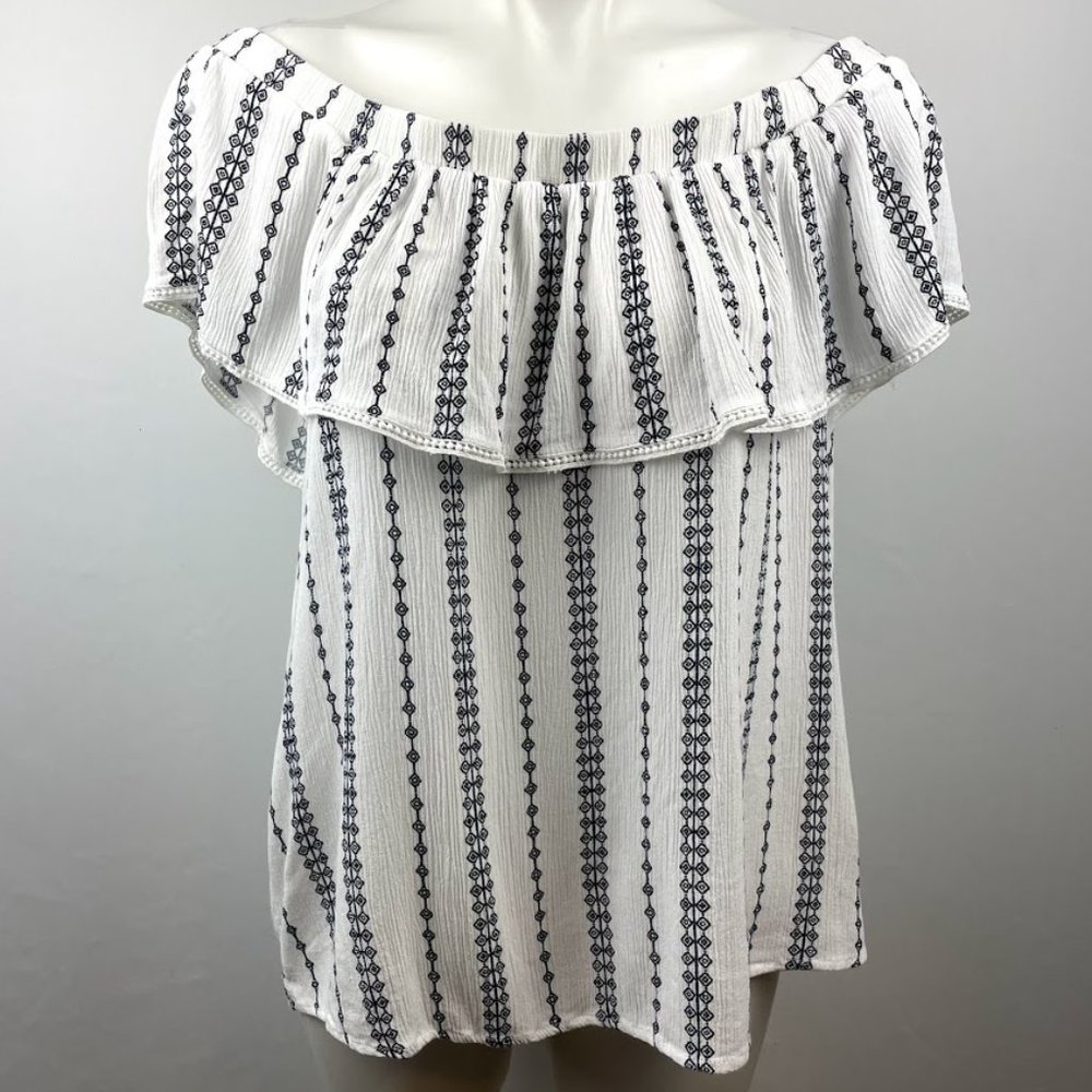 Maurices Black & White Off Shoulder Flounce Top XL